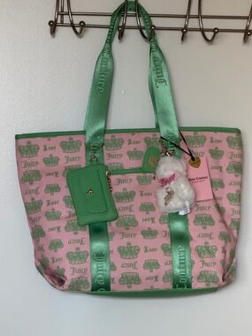 Juicy Festival Tote, pink diamond and retro green, NWT